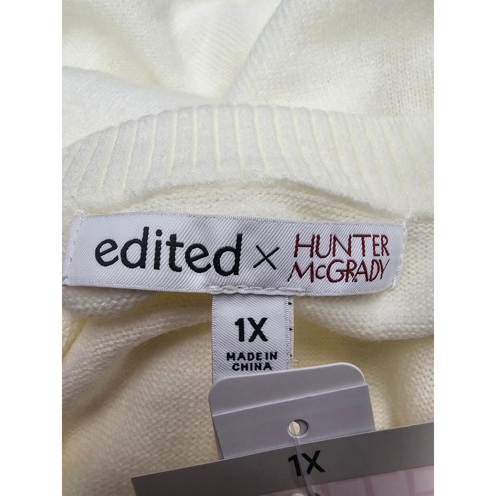 Edited x Hunter McGrady Women 1X Egret White Short Sleeve Sweater 7ERW8031‎ NWT - Picture 5 of 8